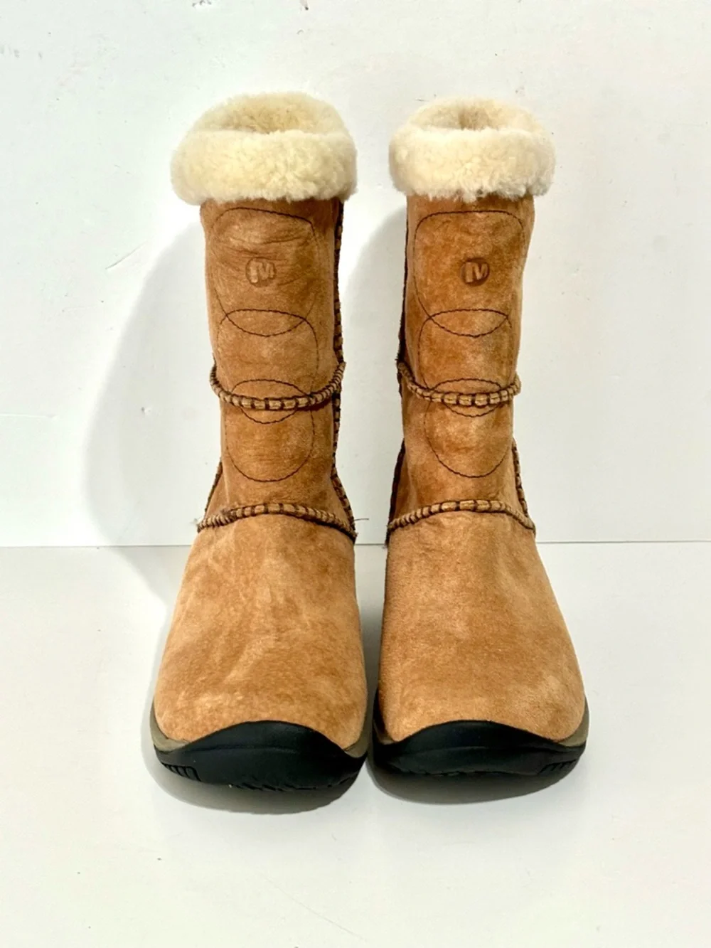 Merrell Women's Size 6 Encore Peak Caramel Brown Suede Faux Fur Lined Boots EUC